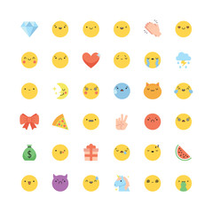 Emoji icon vector set. Flat cute korean style isolated emoticons