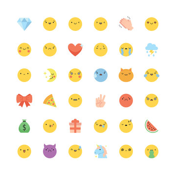 Emoji icon vector set. Flat cute korean style isolated emoticons