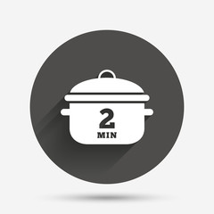 Boil 2 minutes. Cooking pan sign icon. Stew food