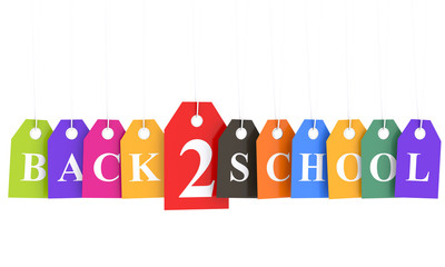 Back To School text on colorful hanging labels