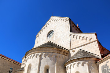 Fototapeta na wymiar The Cathedral of St. Lawrence - landmark in Trogir, Croatia. Trogir is popular travel location and UNESCO World Heritage Site.