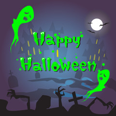 Happy Halloween Ghosts House Cemetery Graveyard Card Banner