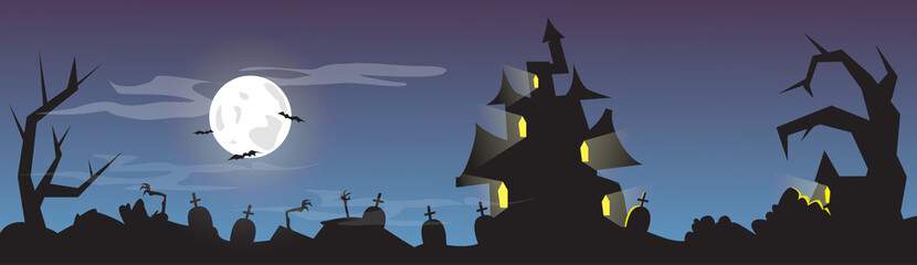 Halloween House Cemetery Graveyard Card Banner