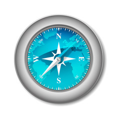 Blue Glossy Compass with Wind Rose and World Map