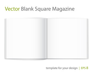 Blank of open square magazine on white background. Template