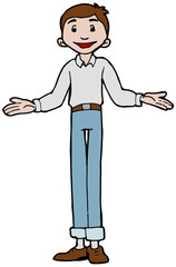 Caricature of a dark-haired white skinny man