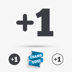 Plus one sign. Add one symbol.