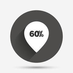 60 percent sale pointer tag sign icon.
