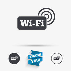 Free wifi sign. Wifi symbol. Wireless Network.