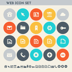 Web icon set. Multicolored square flat buttons