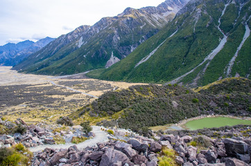 Fototapeta na wymiar Blue Lake at Tasman Valley Walk Track,New Zealand