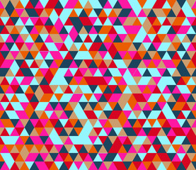 Retro style triangle pattern. Randomly colored triangles, slightly moved off grid. Colors of jungle. Abstract geometric vector background. 