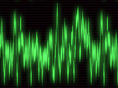 Large green graph of sound waves on the oscilloscope