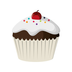 flat design decorated cupcake with cherry icon vector illustration