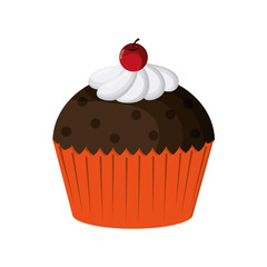 flat design decorated cupcake with cherry icon vector illustration