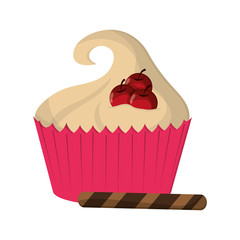 flat design decorated cupcake with cherry icon vector illustration