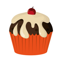 flat design decorated cupcake with cherry icon vector illustration