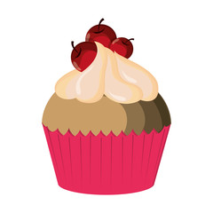 flat design decorated cupcake with cherry icon vector illustration