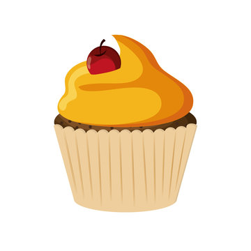 flat design decorated cupcake with cherry icon vector illustration