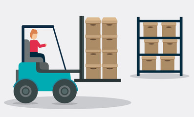 Box package forklift delivery shipping icon. Colorfull and flat illustration. Vector graphic
