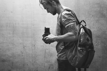 Vintage Camera Photographer Focus Shooting Concept