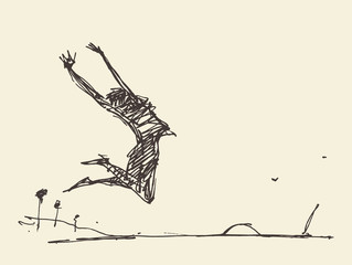 Sketch of a silhouette jumping person vector.