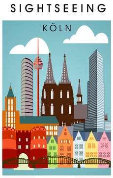 K&ouml;ln Panorama Skyline Wandtatoo Sehensw&uuml;rdigkeiten K&ouml;lner Dom Hohenzollernbr&uuml;cke Rathaus Triangle Stadtansicht St&auml;dtetour Tourismus