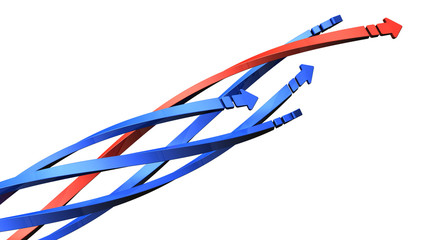 螺旋状に絡みながら進歩する5本の矢印