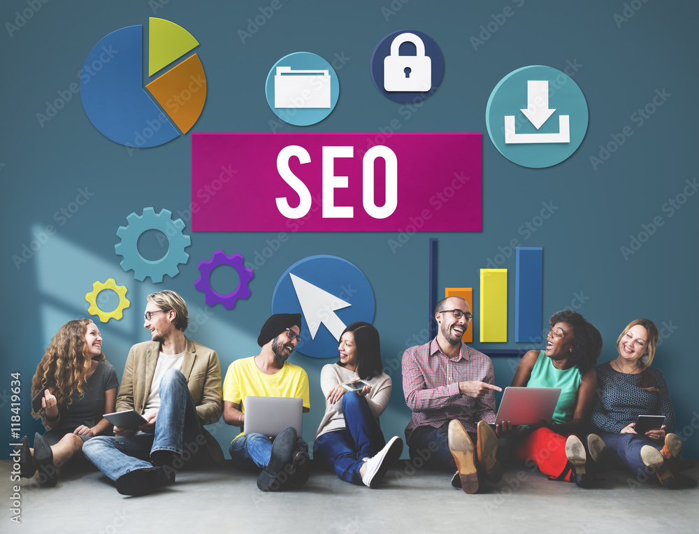 Poster seo search engine optimization searching concept