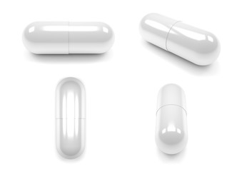 Close up of pills capsule isolated on white background.