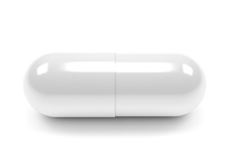 Close up of pills capsule isolated on white background.