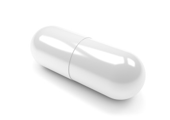 Close up of pills capsule isolated on white background.