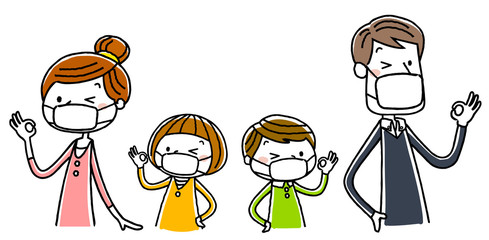 マスクをする家族
