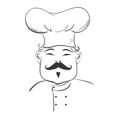 chef asian mustache man face smile hat cooker kitchen food vector illustration isolated