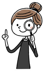 喪服を着た女性：虫眼鏡
