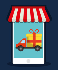 smartphone truck shopping online store market icon. Flat and Colorfull illustration. Vector graphic