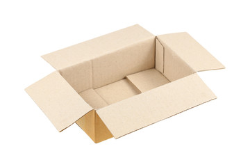 one open corrugated cardboard box on white