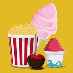 pop corn ice cream apple cotton candy fair food snack carnival festival icon. Colorful design. Vector illustration