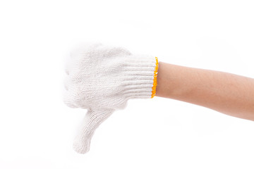 worker hand giving thumb down gesture