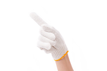 worker hand pointing up one finger, with cotton glove