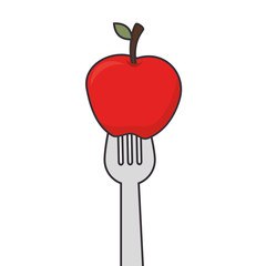 fruit apple fork food icon snack nutrition natural  vector illustration isolated
