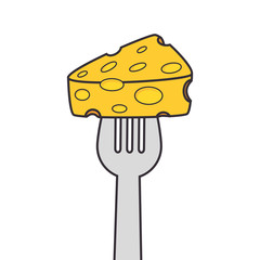 cheese food nutrition eat fork recipe milk piece sliced hole vector illustration isolated
