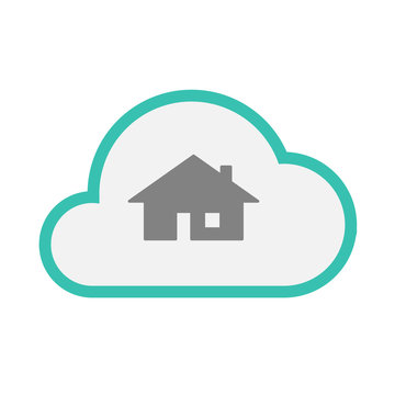 Isolated line art   cloud icon with a house