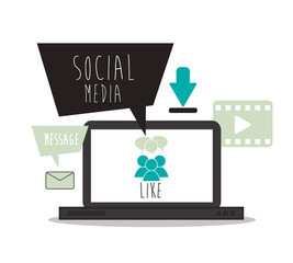 laptop bubble envelope message movie social media network icon. Colorful design. Vector illustration