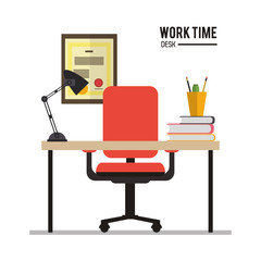 chair tablet book lamp worktime desk office supply icon. Colorful design. Vector illustration