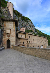 Fototapeta na wymiar The Monti Simbruini (province of Rome) is a mountain range in central Italy with a beautiful Natural Park. Here: Subiaco Abbey, Benedictine order, catholic church.