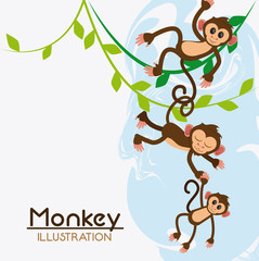 monkey leaves cartoon animal ape icon. Colorful design. Vector illustration