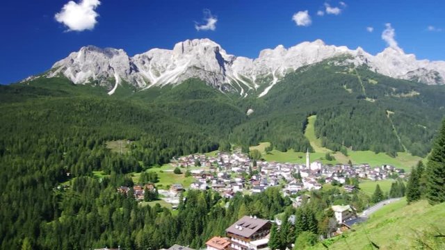 Dolomites, Italy - View of Padola, small town among the Dolomiti Venete. This ski resort will be connected to Sexten - Drei Zinnen in 2017.
