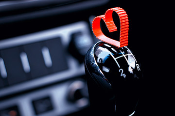 manual gearbox in the car with heart