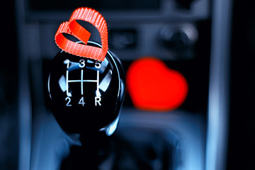 manual gearbox in the car with heart